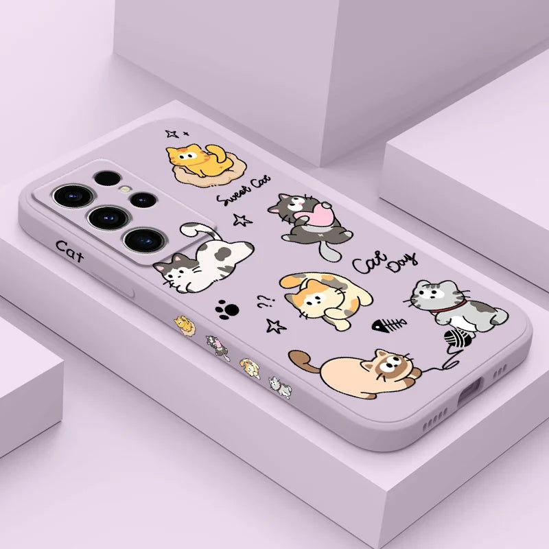 Cat String Ball Phone Case For Samsung Galaxy S25 S24 S23 S22 S21 S20 S10 S10E Ultra Plus FE Note 20 Ultra 10 Plus Cover