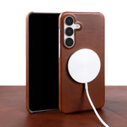 For Magsafe Case For Samsung Galaxy S25FE S26 S24 S23 S22 S21 S20FE Business Genuine Leather Back Cover Magnetic Phone Cases