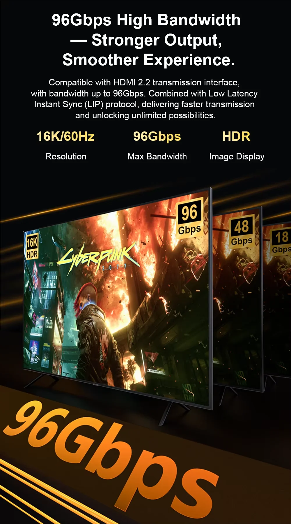 16K HDMI 2.2 Cable, 8K@120Hz HDMI Cable 10FT/3M for HDTV Box Projector PS5 Ultra High Speed Computer Cable