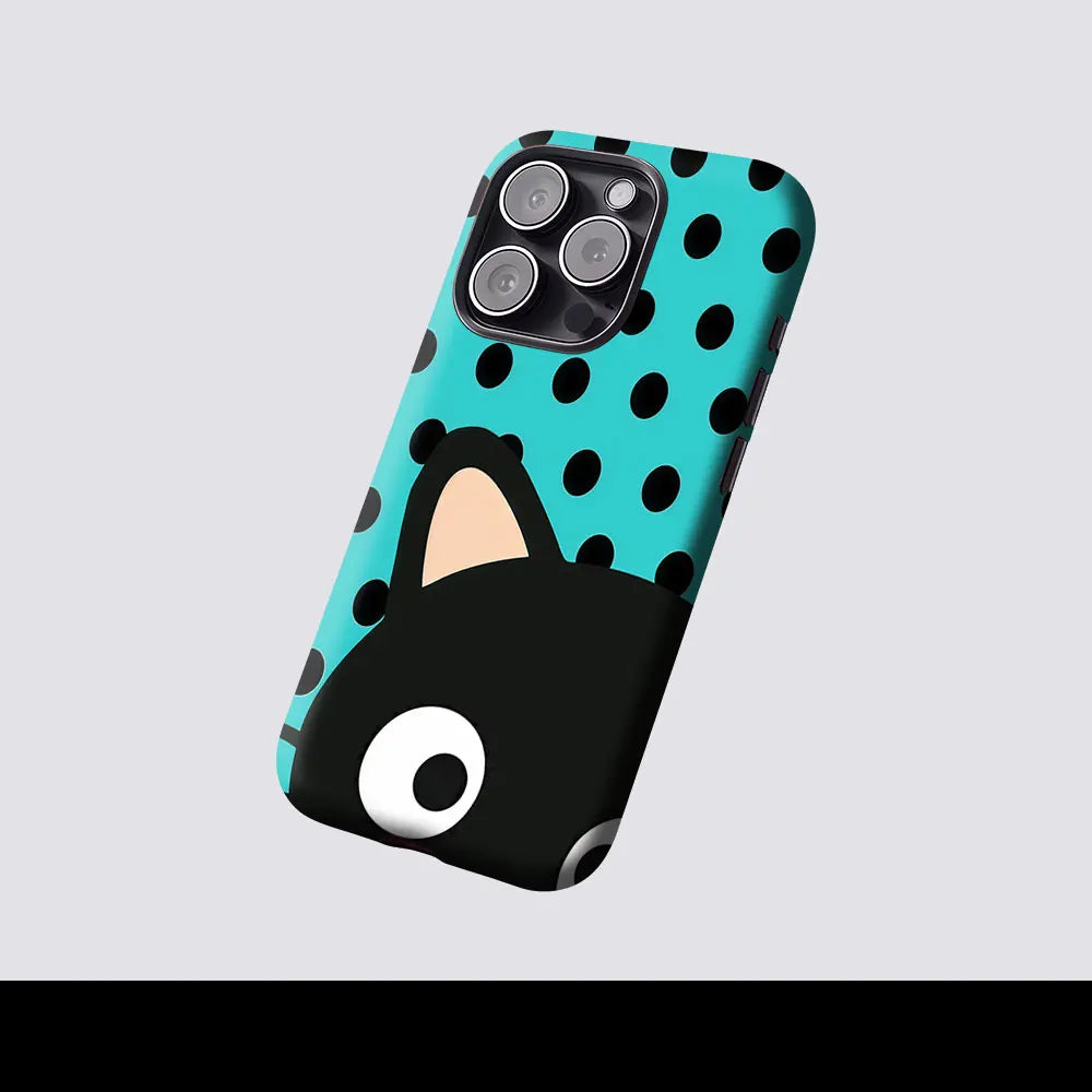 Aurbe Matte 2-in-1 Film Magsafe Case For iPhone 17 16 15 14 Plus 17 Pro Max Shockproof Hard Shell Turquoise Polka Dot Cat Case