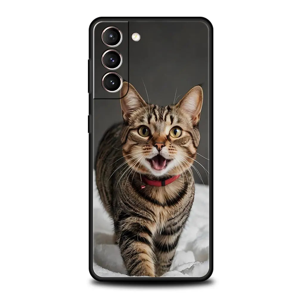 Kawaii Love Cat Phone Case For Samsung Galaxy S25 Edge S24 S23 S22 S21 Ultra S20 FE 5G S10 S10E S9 Plus Soft TPU Cover