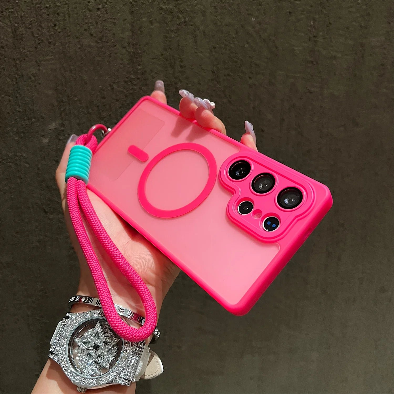 Matte Translucent With Lanyard Magnetic Case for Samsung Galaxy S26 S25 S24 S23 UItra Plus S24 25FE Magsafe Wireless Charge Cove