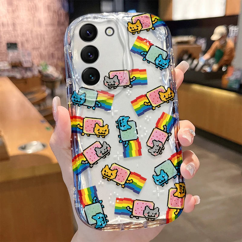 Rainbow Cat Wave Case for Samsung Galaxy S25 S24 S23 S22 S21 Ultra Plus S20 FE A73 A72 A71 A56 A55 A54 5G A52 A52S A51 4G Cover