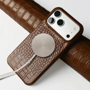 Real Leather Case Crocodile Pattern For iPhone 17 Pro max Air 16 pro 15 14 13 12 11 Luxury Wireless charging Protective Cover
