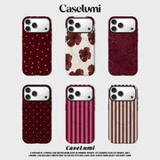 CaseLumi Matte Bumper for Magsafe Case for IPhone 17 16 15 14 Plus 13 Pro Max Shockproof Hard PC Burgundy Hearts Cover