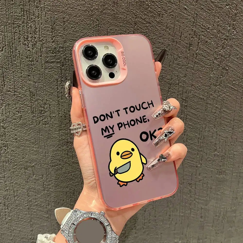 Duck Dont Touch My Phone Phone Case For iPhone 17,16,15,14,13,12,Pro,Max,Plus,E,SE4,Air,Mini Colorful IMD Box
