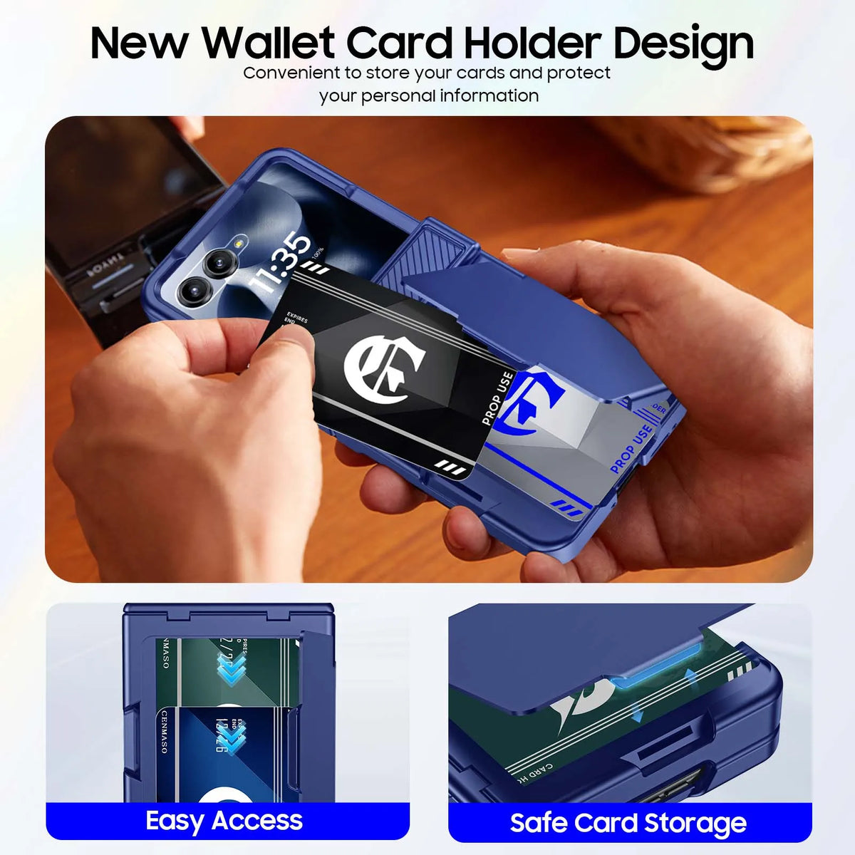 With Card Clip,Hinge Protection,RFID Shielding and Screen Protector,Christmas Gift,for Moto Razr 60 2025/50 2024 Case-Blue