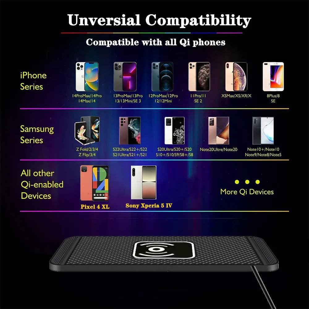 Car Wireless Charger Silicone Non Slip Pad for iPhone 15 14 13 12 Samsung Car Wireless Phone Chargers Fast Charging Station