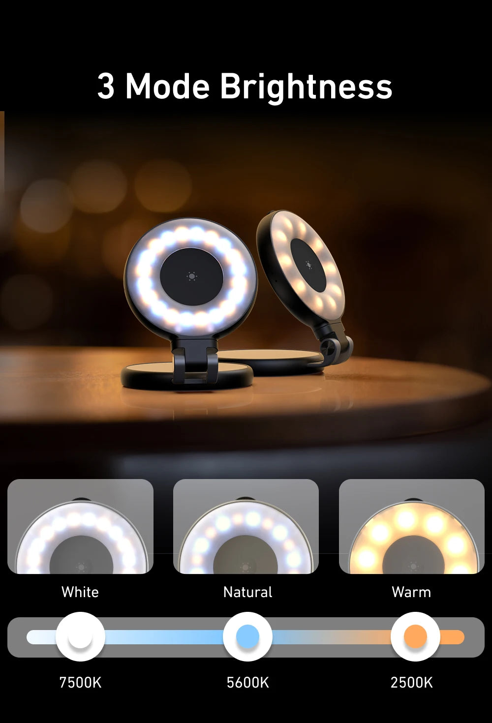 TELESIN Magnetic Fill Light Mini SSelfie Ring Fill Light 3 Modes with Mirror Light Universal for Smartphone Iphone Android