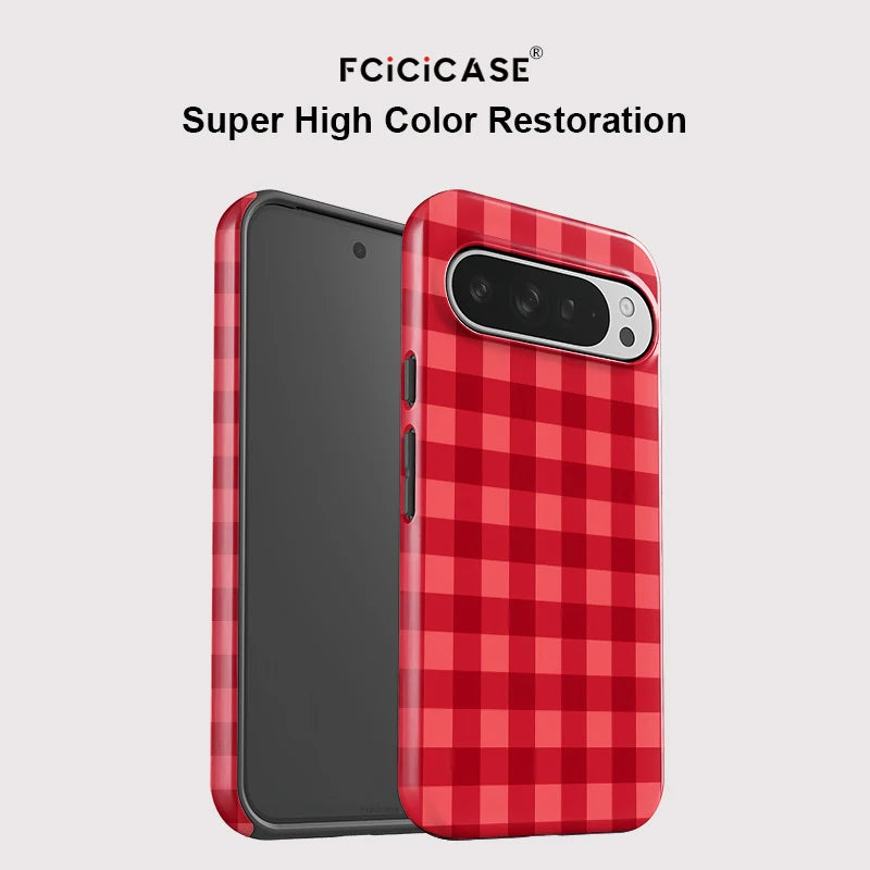 Fcicicase 2 in 1 PC+TPU Phone Case For Google Pixel 10 Pro 10A 9 10 Pro XL 7A 8A 9 8 Grid Pattern Shockproof Bumper Cover