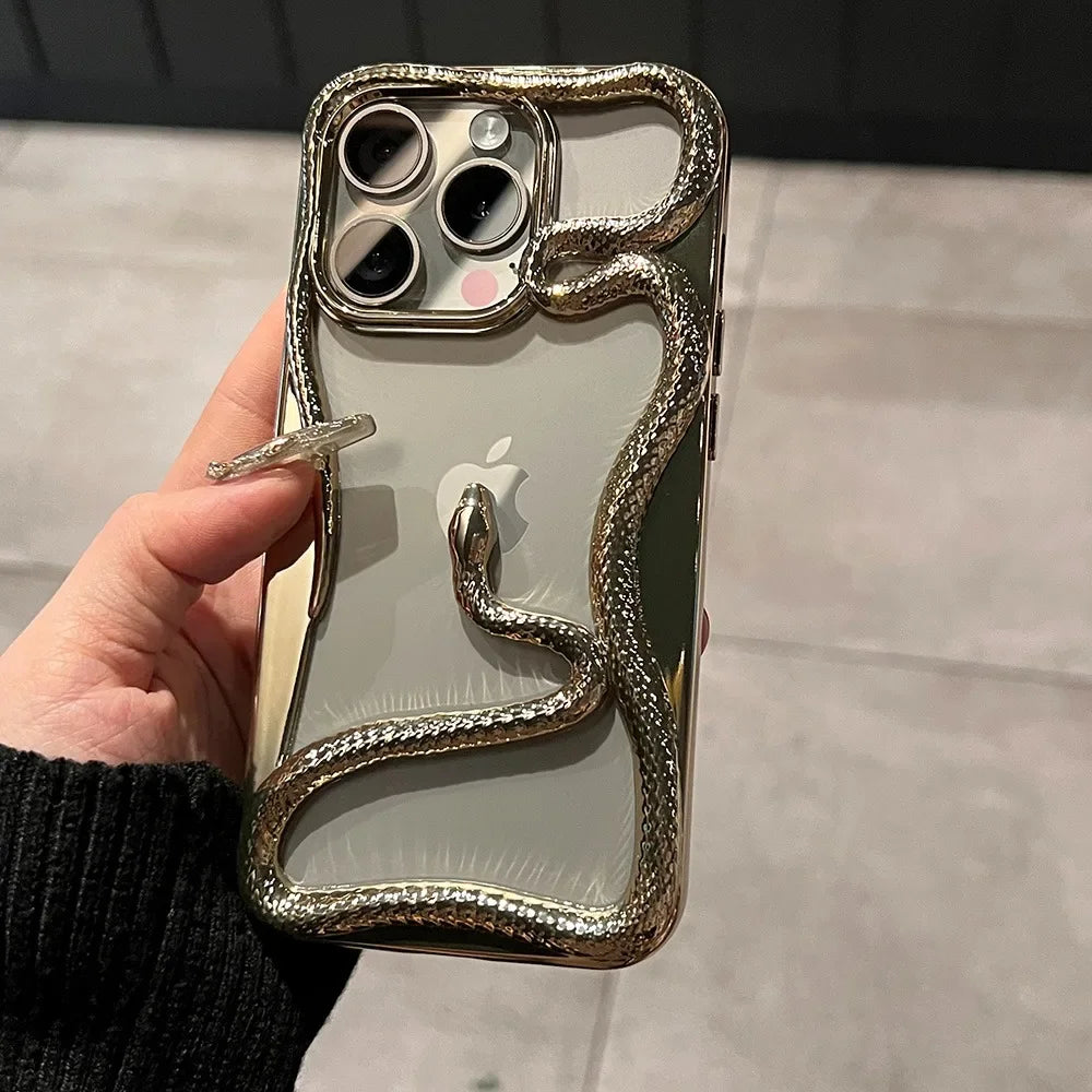 Luxury 3D Snake Hollow Heat Dissipate Phone Case For iPhone 15 16 14 13 12 17 Pro Max Plus 17 Air Shockproof Electroplated Cover