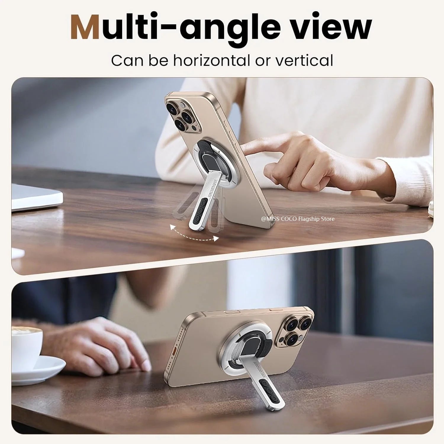 Dual-Sided Magnetic Portable Multi-Function Phone Ring Holder 360° Rotating Desktop Stand Compatible with Multiple Phone Models