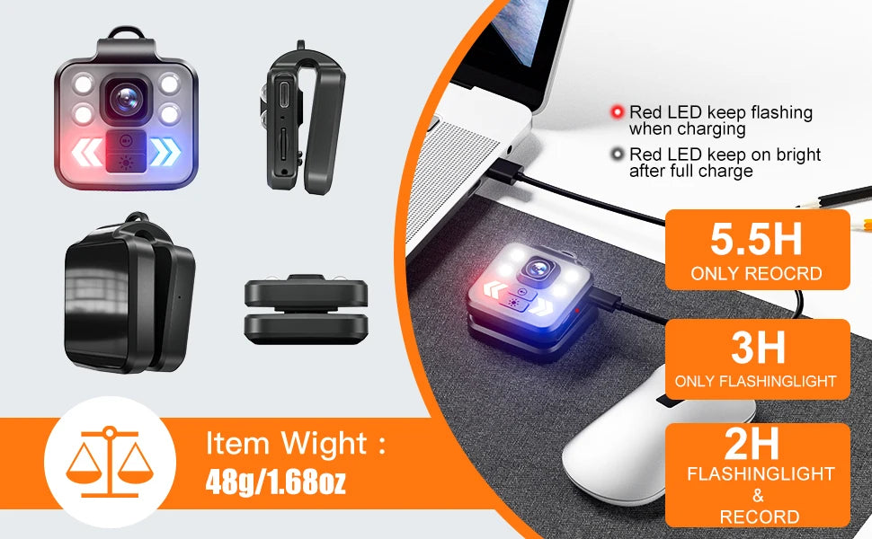 Mini Camera with Audio & Video Recording Recorder - Flashlight Headlamp Waterproof Cam for Home Outdoor Fishing Camping