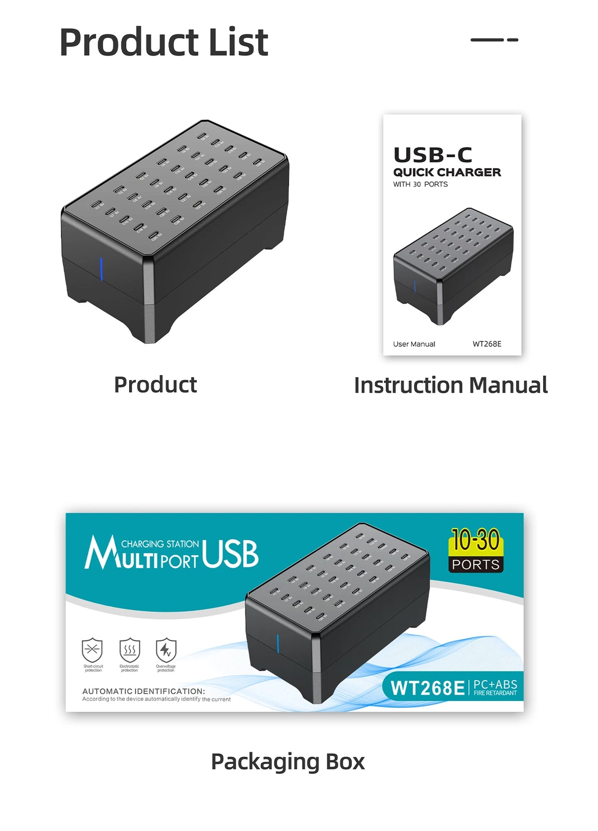 100W 30-Port Type-C Multi-Device Desktop Charger: Rapid & Efficient Charging Hub for Phones and Tablets