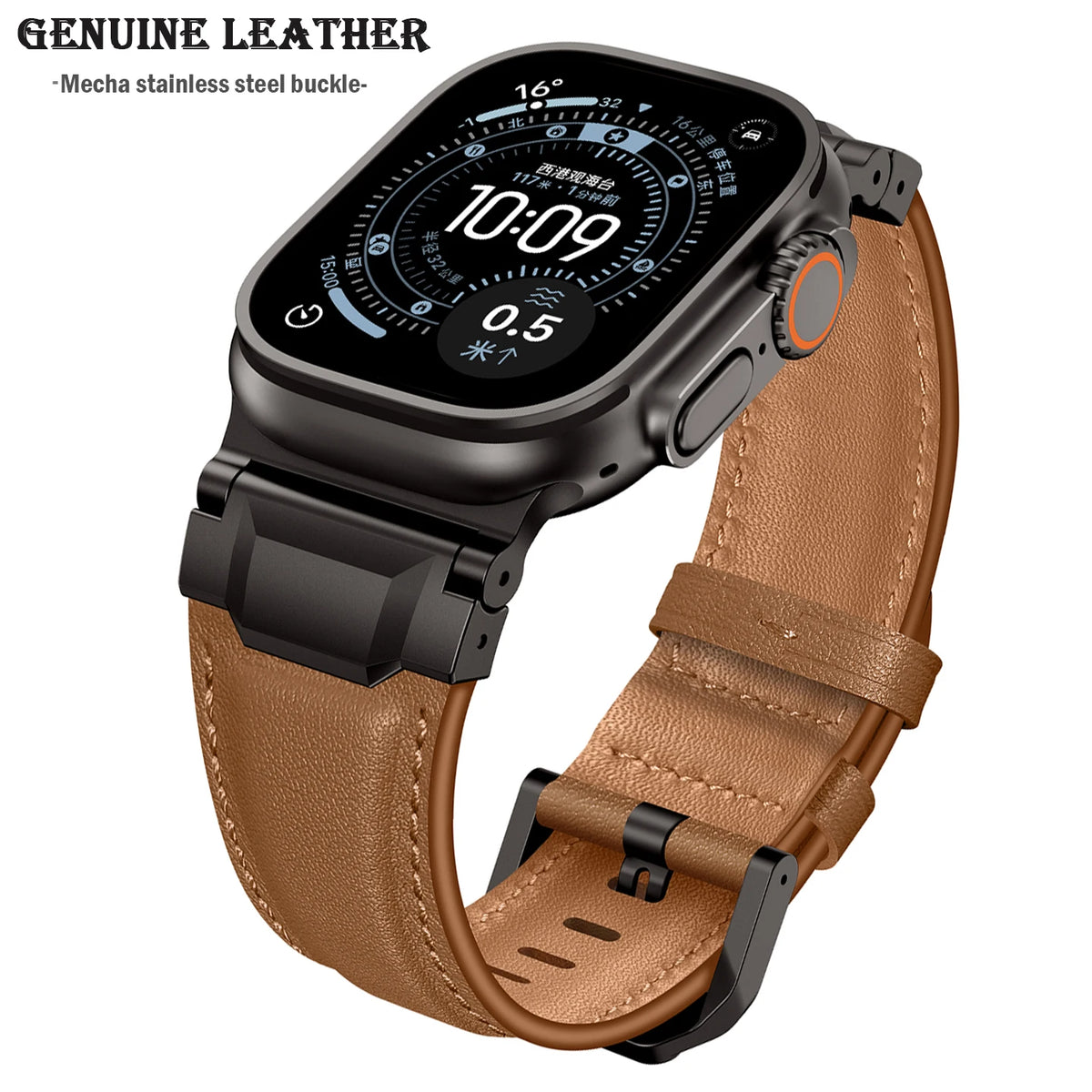 Genuine Leather bands For Apple watch ultra 3 2 49mm 44mm 45mm 46mm NEW Mecha Design bracelet iWatch series 11 10 9 8 7 6 5 SE