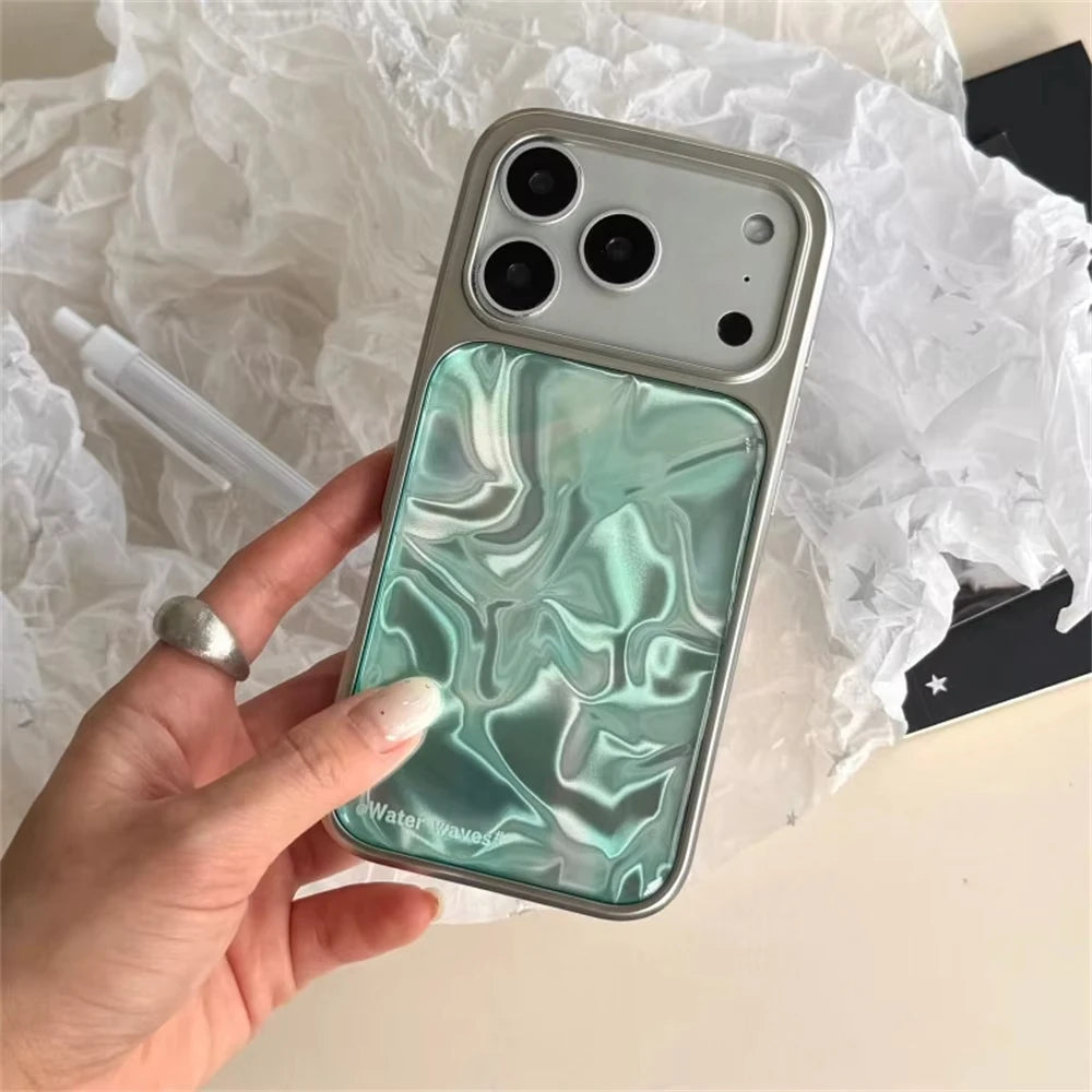 Luxury Water Ripples Pattern Electroplated Resin Casting Phone Case For iPhone 17 Air 16 Pro Max 15 14 Plus 13 12 11 Back Cover