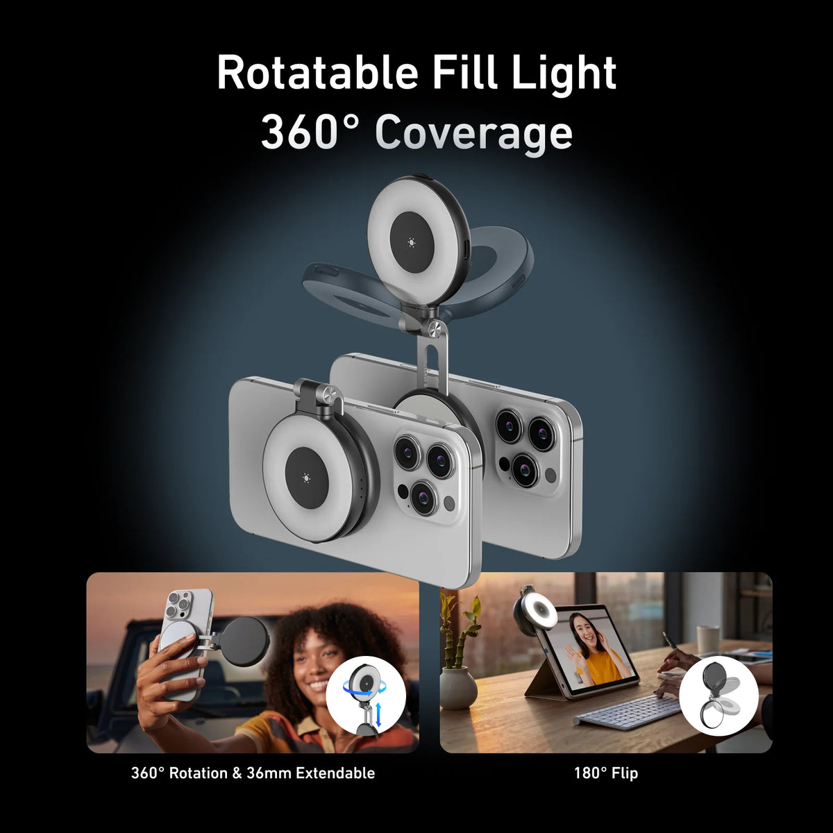 TELESIN Magnetic Fill Light Mini SSelfie Ring Fill Light 3 Modes with Mirror Light Universal for Smartphone Iphone Android