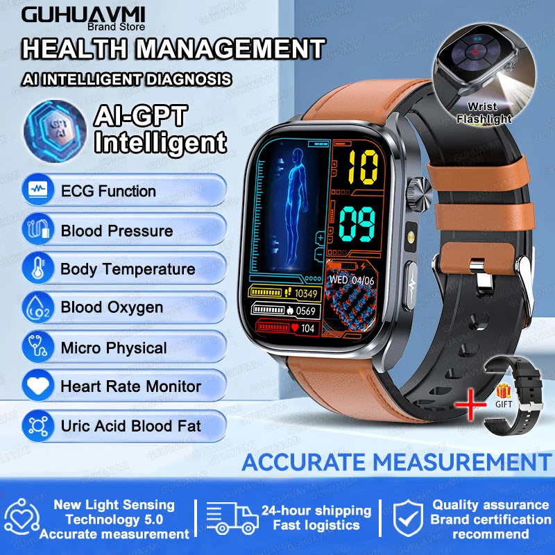 2026 New Accurate ECG Smart Watch Heart Health Analysis Blood analysis Blood Lipid Blood Pressure BT call Smart Watches For Men