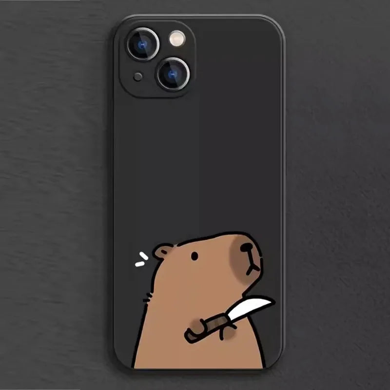 Funny Cartoon Animal Capybara Couple Phone Case for iPhone 16 15 14 13 12 11 Pro Max Mini 7 8 Plus SE4 16E Shockproof Soft Cover