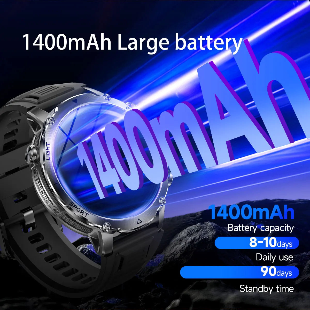 New 1400mAh Big Battery Smart Watch Men Outdoor GPS Flashlight IP68 Waterproof Bluetooth Call AMOLED Military Sports Smartwatch