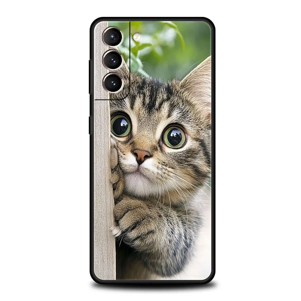 Kawaii Love Cat Phone Case For Samsung Galaxy S25 Edge S24 S23 S22 S21 Ultra S20 FE 5G S10 S10E S9 Plus Soft TPU Cover