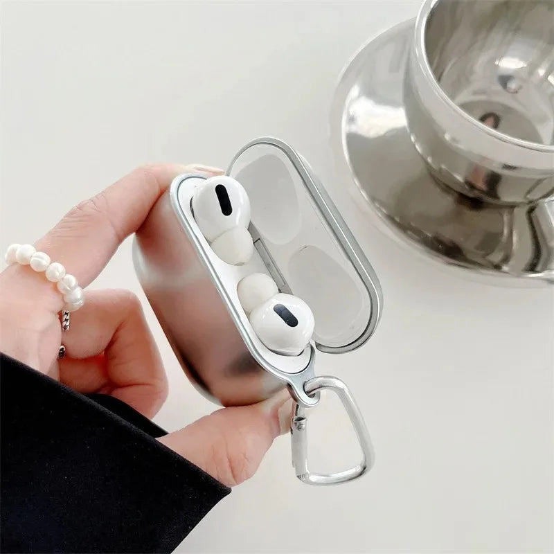 New For Apple Airpods Pro 3 1 2 3 4 Pro Pro2 Earphone Cover Protective Case Electroplated Mirror Simple Silver Case With hook
