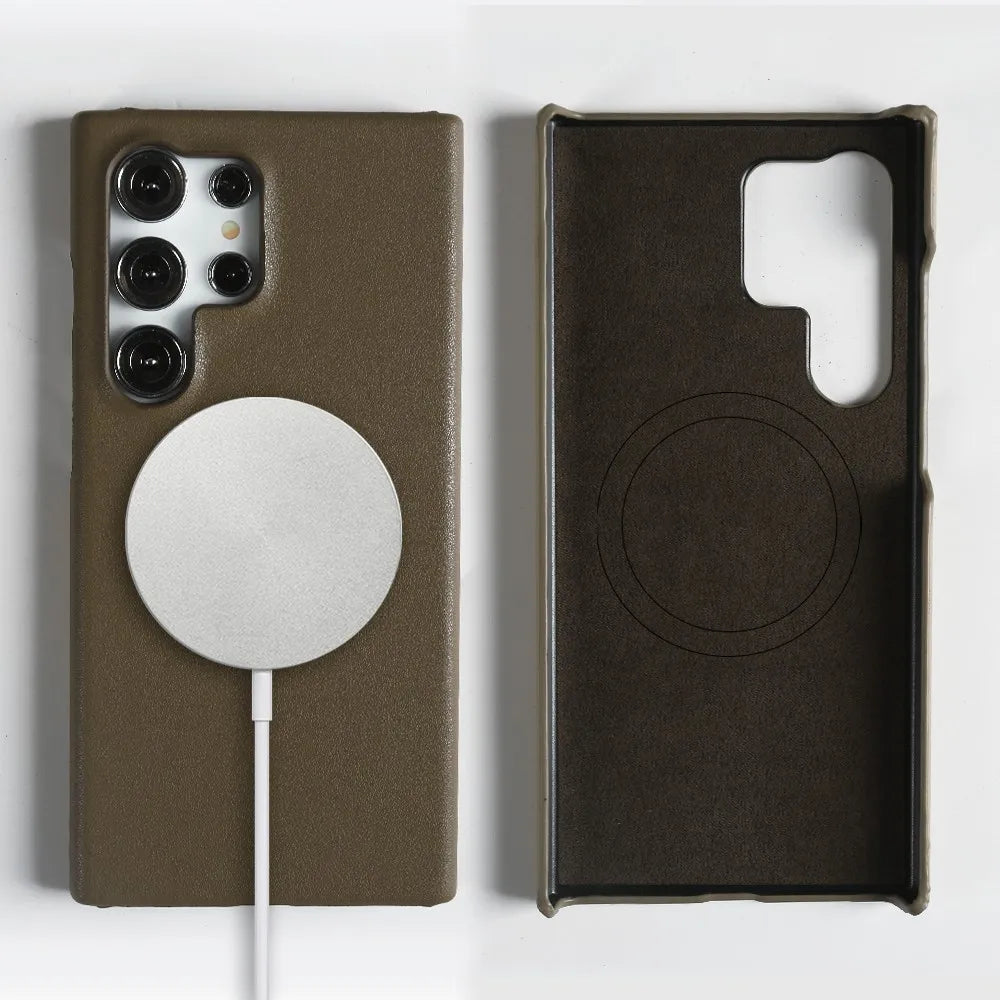 Handmade Premium Genuine Leather Magnetic Case For Samsung Galaxy S25 Ultra Case S24FE S23 S22 S21 S20 Note20Ultra Magsafe Cover
