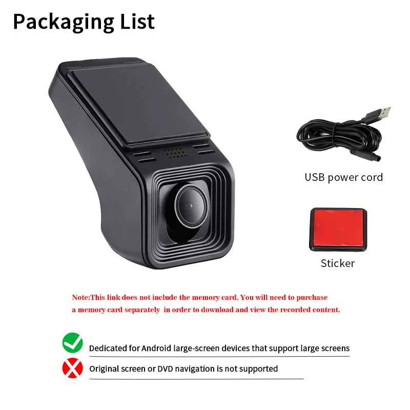 ADAS USB Car DVR Dash Cam 1080P HD for Android Navigation 170° Wide Angle ADAS Intelligent Assistance Driving Recorder
