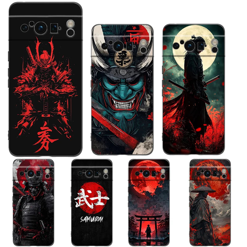 Japanese Bushido Samurai Phone Case For Google Pixel 10 9 8 7 6 Pro XL 9A 8A 6A 7A 5G Soft Shockproof TPU Black Cover