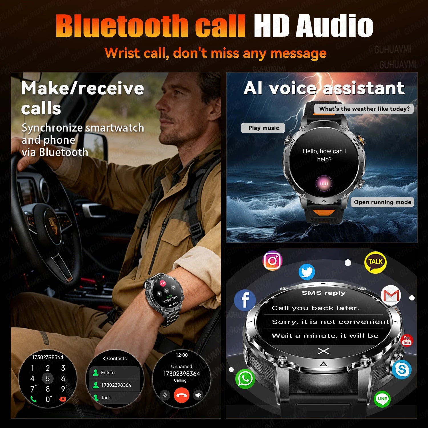 2026 New TANK Ultra 1400mAh Battery Military Smart Watch 10ATM Waterproof Heart Rate Tactical LED Flashlight Men Sports Bracelet