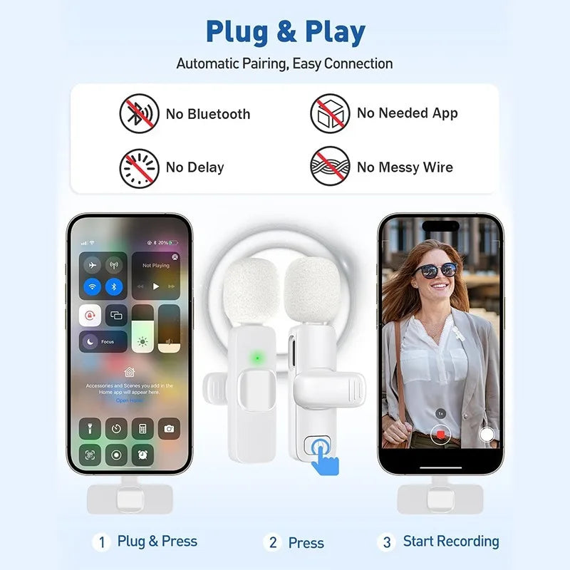 Wireless Lavalier Microphone Mini Lapel Mic with Noise Cancellation for iPhone/Android USB-C Video Podcast Vlog Recording