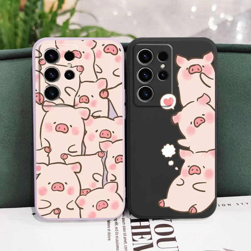 Cute Pink Pig Phone Case For Samsung Galaxy S25FE S24 S23 S22 S21 S20 S10 S10E Ultra Plus FE Note 20 Ultra 10 Plus Cover