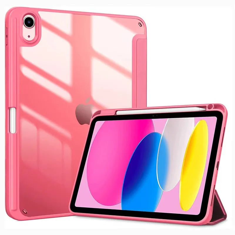 Solid Color Tablet Case for IPad (A16) 11inch 2025 10th 10.9Inch Clear Back TPU Shockproof Protector Cover with Pencil Holder