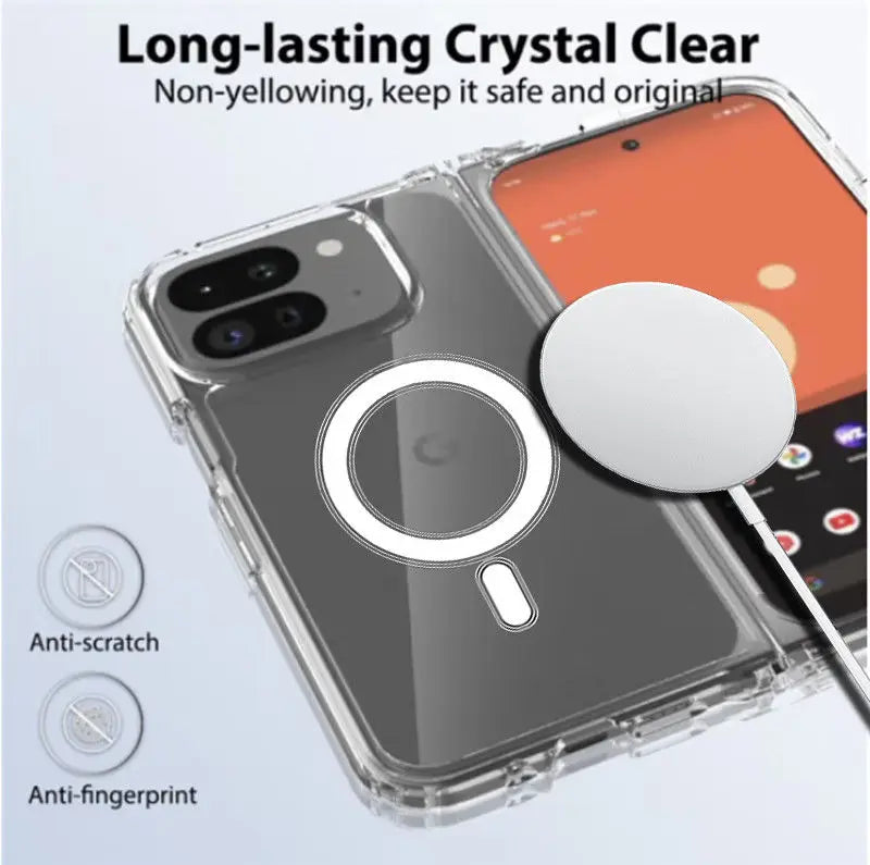 for Magsafe Case for Google Pixel 10 Pro Fold Transparent Acrylic Shockproof Wireless Charging Hard Cover for Pixel 10 9Pro Fold