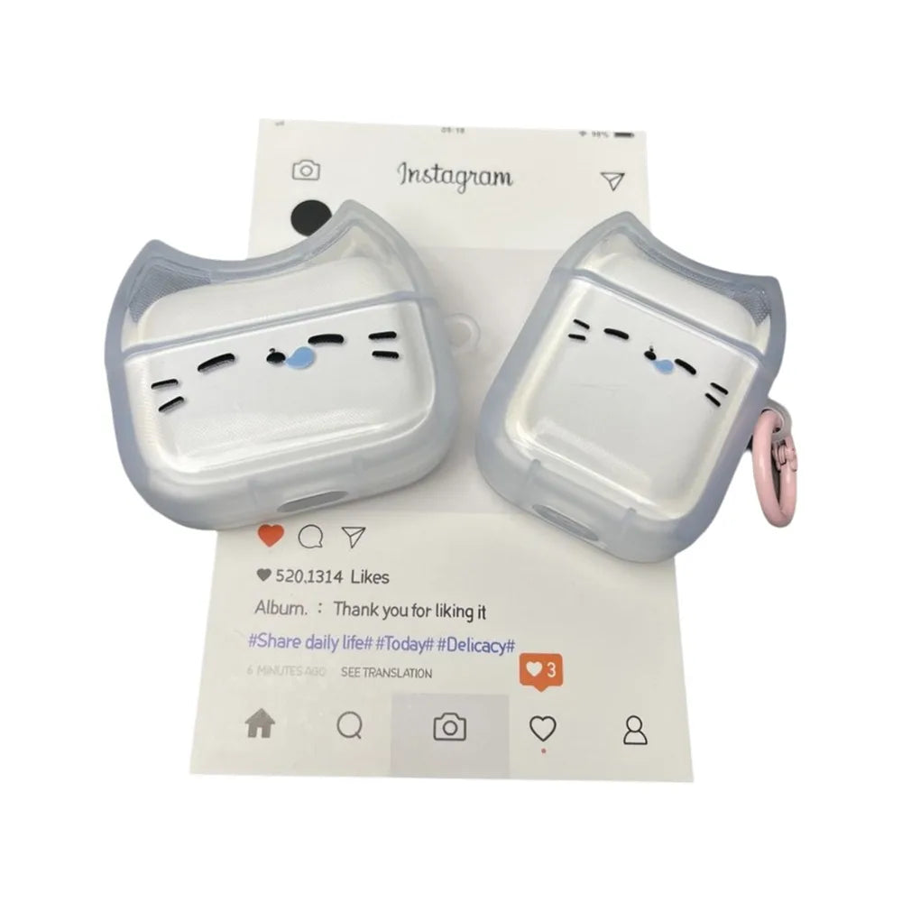 Dustproof Anti-Fall Sleepy Cat Earphone Case with Keyring Earbuds Cover Anti-scratch Shockproof for Airpods 4 3 2 1/ Pro/Pro2