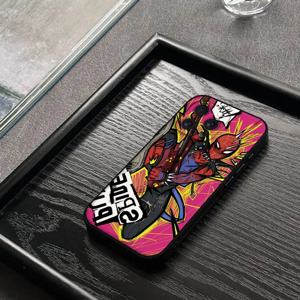 S-Spiderman Punk Style Phone Case For IPhone 1716 15 14 13 Pro Max 11 12 Mini X Xs XR Black Silicone Cover