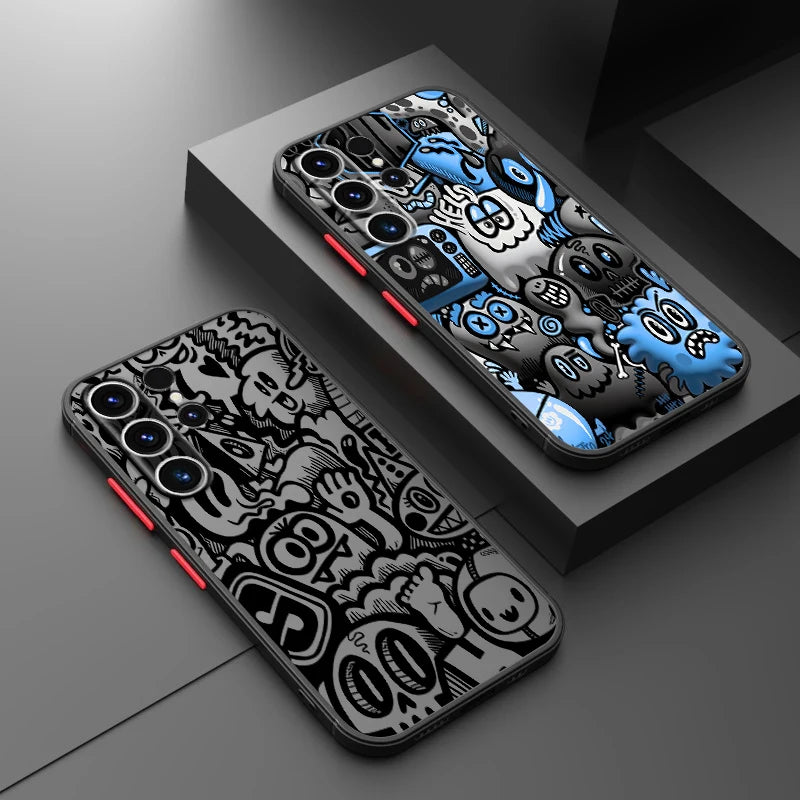Case for Samsung Galaxy S23 FE Note 20 Ultra 10+ S21 S26 S25 Ultra S20 FE S22 S24 Plus Funda Back Phone Cover Graffiti Black