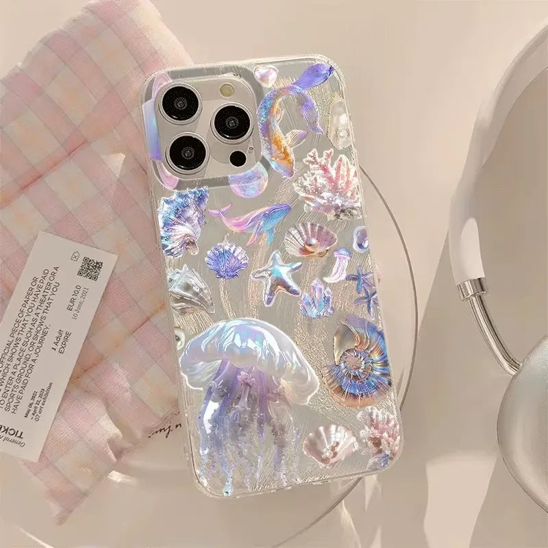 Glossy Colorful Shell Summer Ocean Pattern Phone Case For iPhone 17 Pro 16 15 14 Plus 13 12 11 Pro Max 16E 17Air XR XS Max Cover