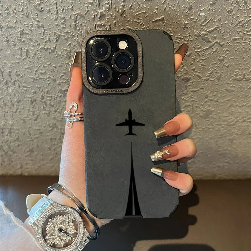 Luxury Matte Leather Silicone Case for iPhone 17 16 15 14 13 12 11 Pro Max 16 Plus X XR XS Max Lens Protection Shockproof Cover