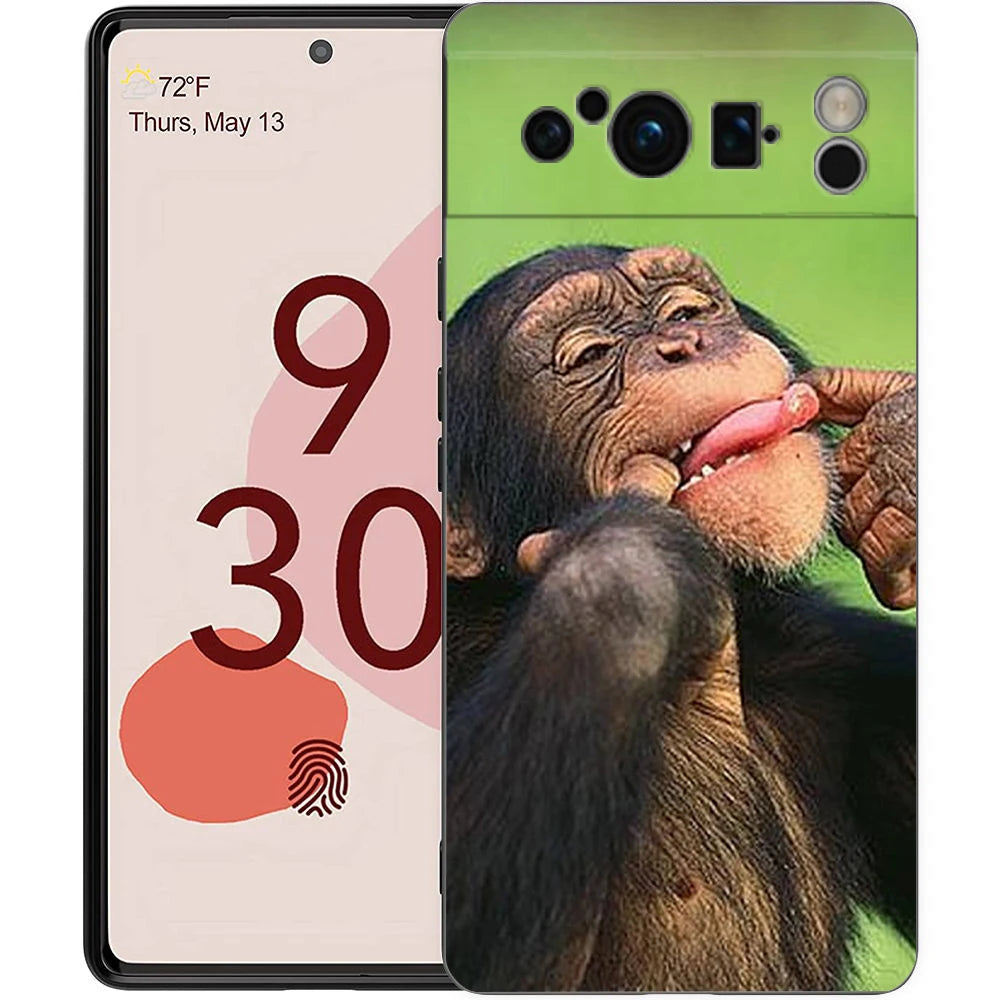 Luxury Phone Case For Google Pixel 10 9 8 9A 8A 7 7A 6 Pro XL 6A 5G Black Soft Back TPU Cover Cute Funny Monkey