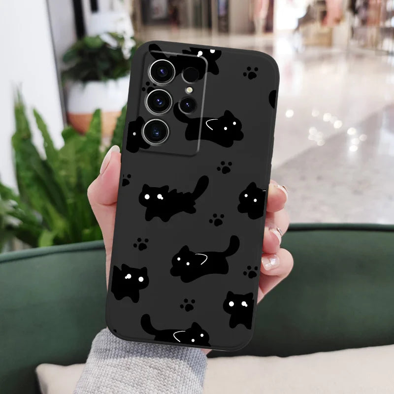 Nifty Black Cat Phone Case For Samsung Galaxy S25 S24 S23 S22 S21 S20 Ultra FE S10 S10E Plus Note 20 Ultra Silicone Cover