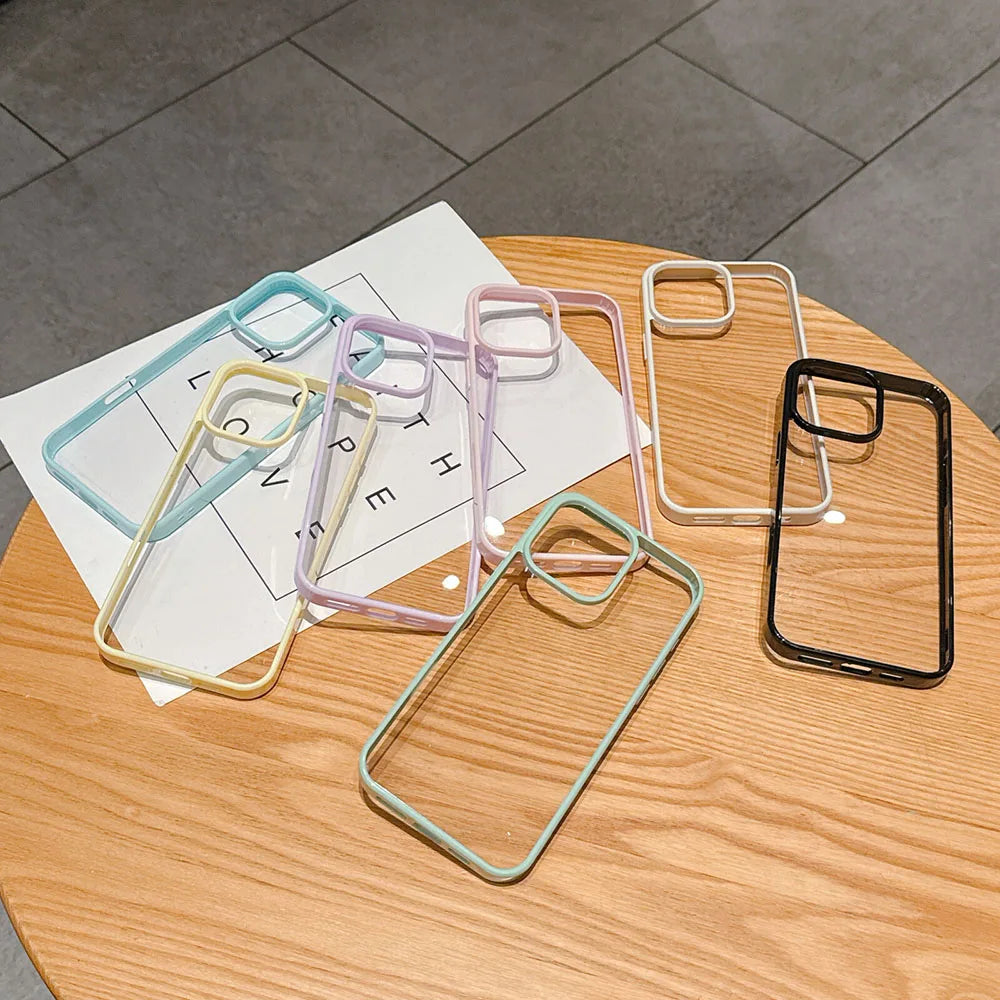 Luxury Candy Color Transparent Phone Case For iPhone 11 12 13 14 15 16 E Pro Max Plus Clear Acrylic Bumper Back Cases Cover
