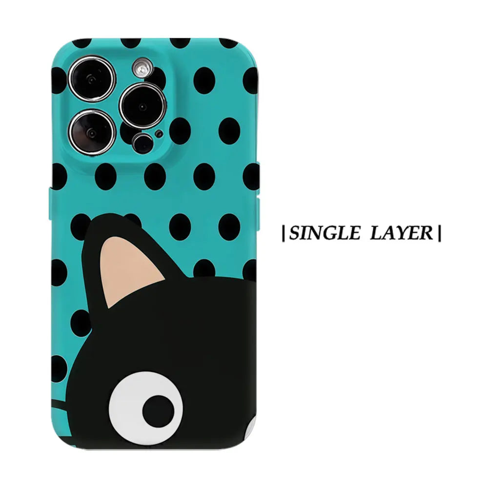 Aurbe Matte 2-in-1 Film Magsafe Case For iPhone 17 16 15 14 Plus 17 Pro Max Shockproof Hard Shell Turquoise Polka Dot Cat Case
