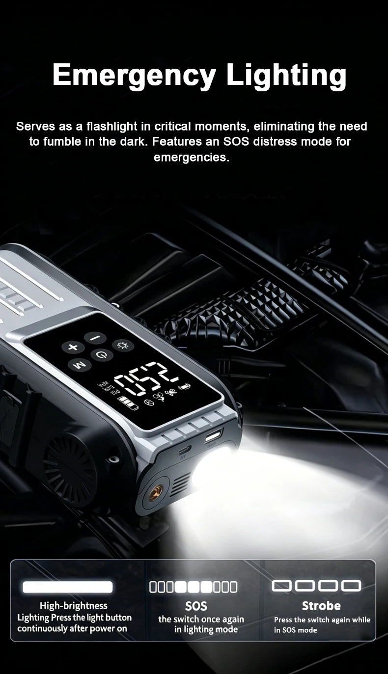 Car Jump Starter 1800A/600A 12V Car Tire Inflator Portable Charger Petrol Diesel Auto Starting Device Booster Emergency Starter