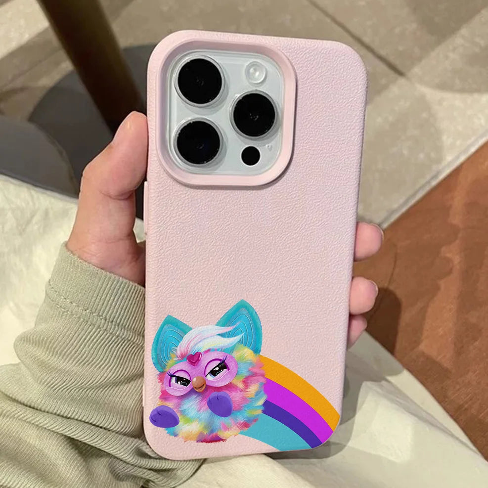 Cartoon Furbys Lichee leather pattern Phone Case For iPhone 17 16e 16 15 14 13 12 11 Air Pro Max Plus X XR XSMax Shockproof