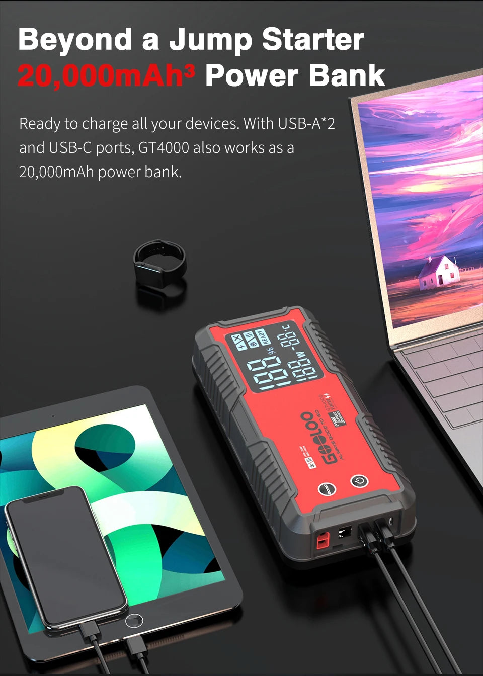 GOOLOO 12V Car Jump Starter 4000A Car Battery Starter 20000mAh Portable Power Bank Booster Auto Starting Device Emergency Start