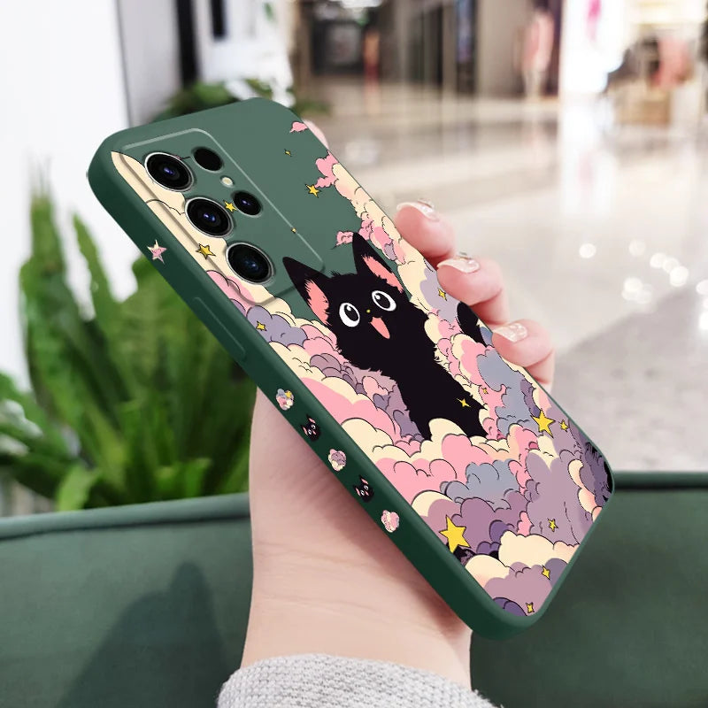 Cloud Colorful Cat Phone Case For Samsung Galaxy S25 S24 S23 S22 S21 S20 S10 S10E Ultra Plus FE Note 20 Ultra 10 Plus Cover