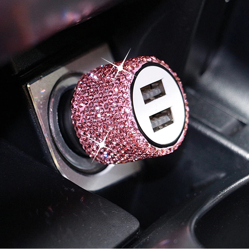 Car Dual USB Charger Port Fast Adapter Car Accessories Interior for Woman Car Bling USB Styling Diamond Car Accessories Interior