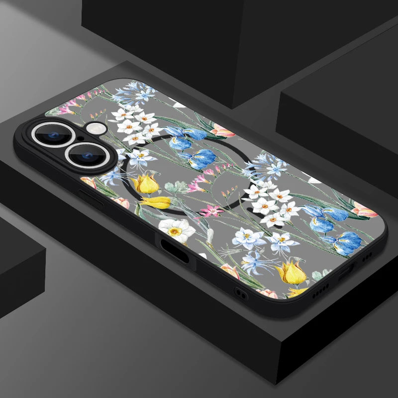Translucent Matte Phone Case For iPhone 17 17e 16e 16 15 Pro 14 13 Pro Max For Magsafe Colorful Small Flowers Print Back Cover