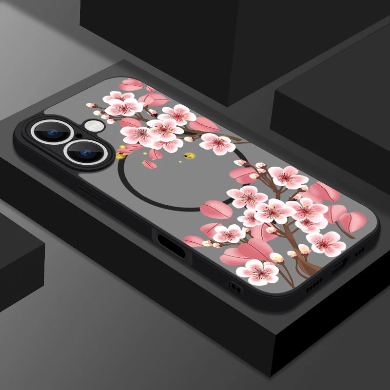 Translucent Matte Phone Case For iPhone 17 17e 16e 16 15 Pro 14 13 Pro Max For Magsafe Colorful Small Flowers Print Back Cover